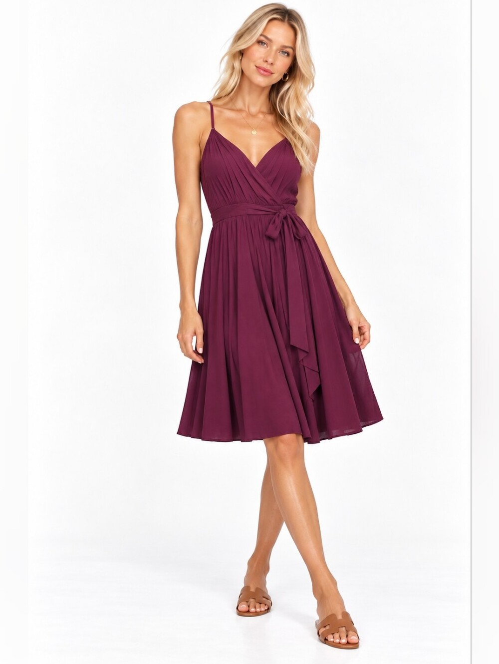 Trina Turk Size 4 Purple Silk Blend Spaghetti Strap Pleated Dress